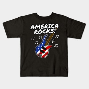 4th July Bass America Rocks USA Flag Bassist Kids T-Shirt